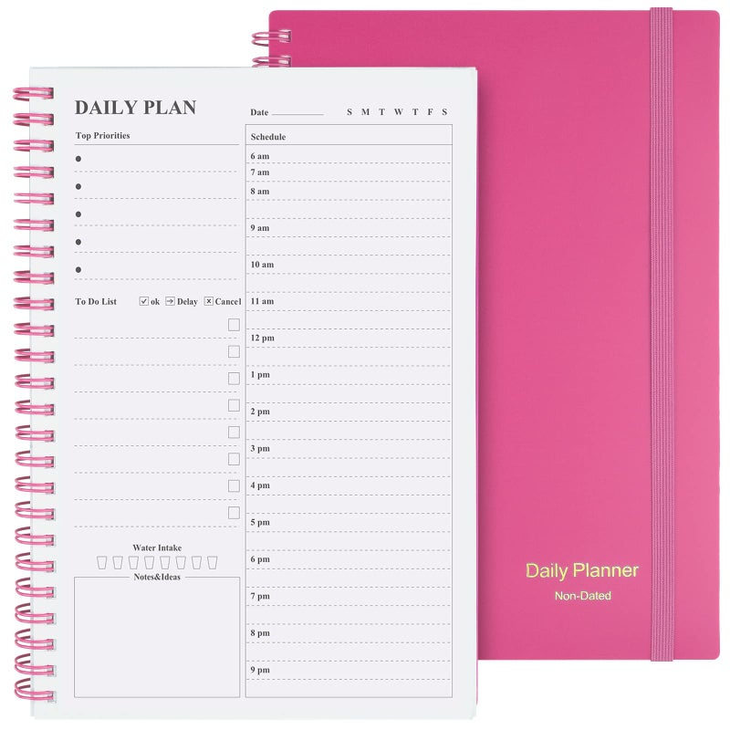 استين مخطط يومي غير مؤرخ، دفتر ملاحظات Asten To Do List كل ساعة، مخطط مواعيد حلزوني للرجال والنساء، غلاف فني من البولي فينيل كلوريد، إغلاق مرن، جيب داخلي 8.3 بوصة × 5.8 بوصة (وردي) - Image 1
